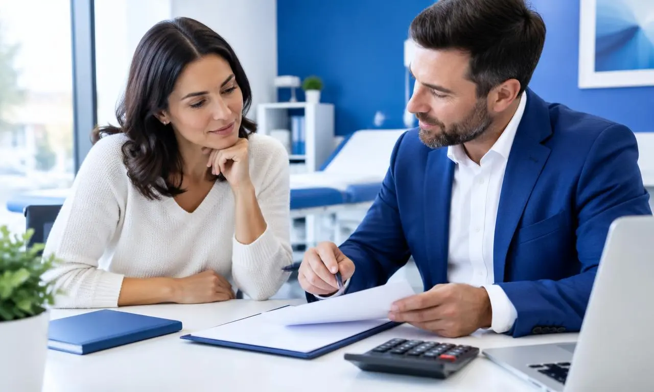 Paciente e consultora revisando uma proposta de crédito